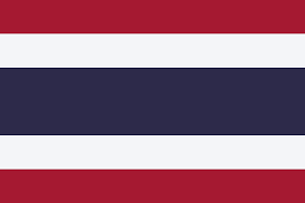 Die thailändische Nationalflagge mit fünf horizontalen Streifen in den Farben Rot, Weiß, Blau, Weiß und Rot.