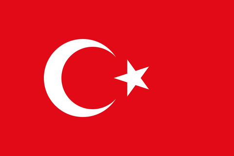 Die Nationalflagge der Türkei mit einem weißen Halbmond und einem weißen Stern auf rotem Hintergrund.