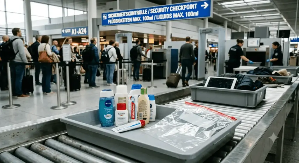 Flüssigkeiten im Handgepäck -kurz vor der Sicherheitskontrolle